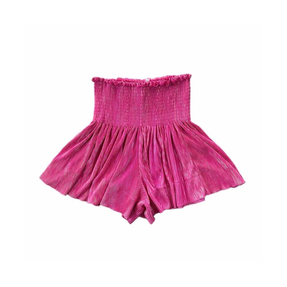 Queen of Sparkles Hot Pink Metallic Pleated Party Festival Concert Swing Shorts
